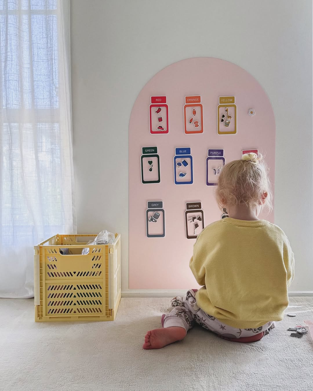 Rose Magnetic Playwall set up in a rental home for screen-free play